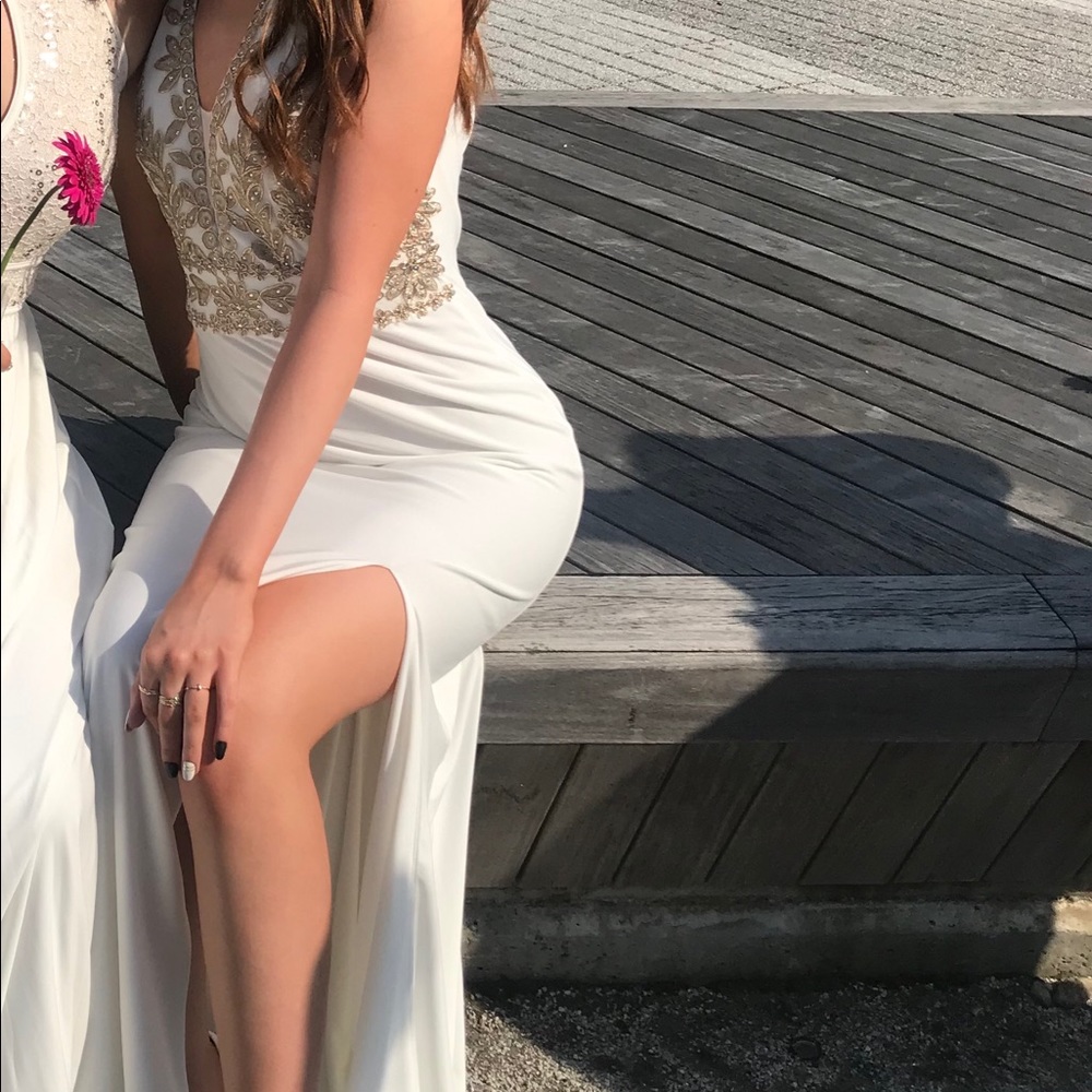 White and gold prom dress